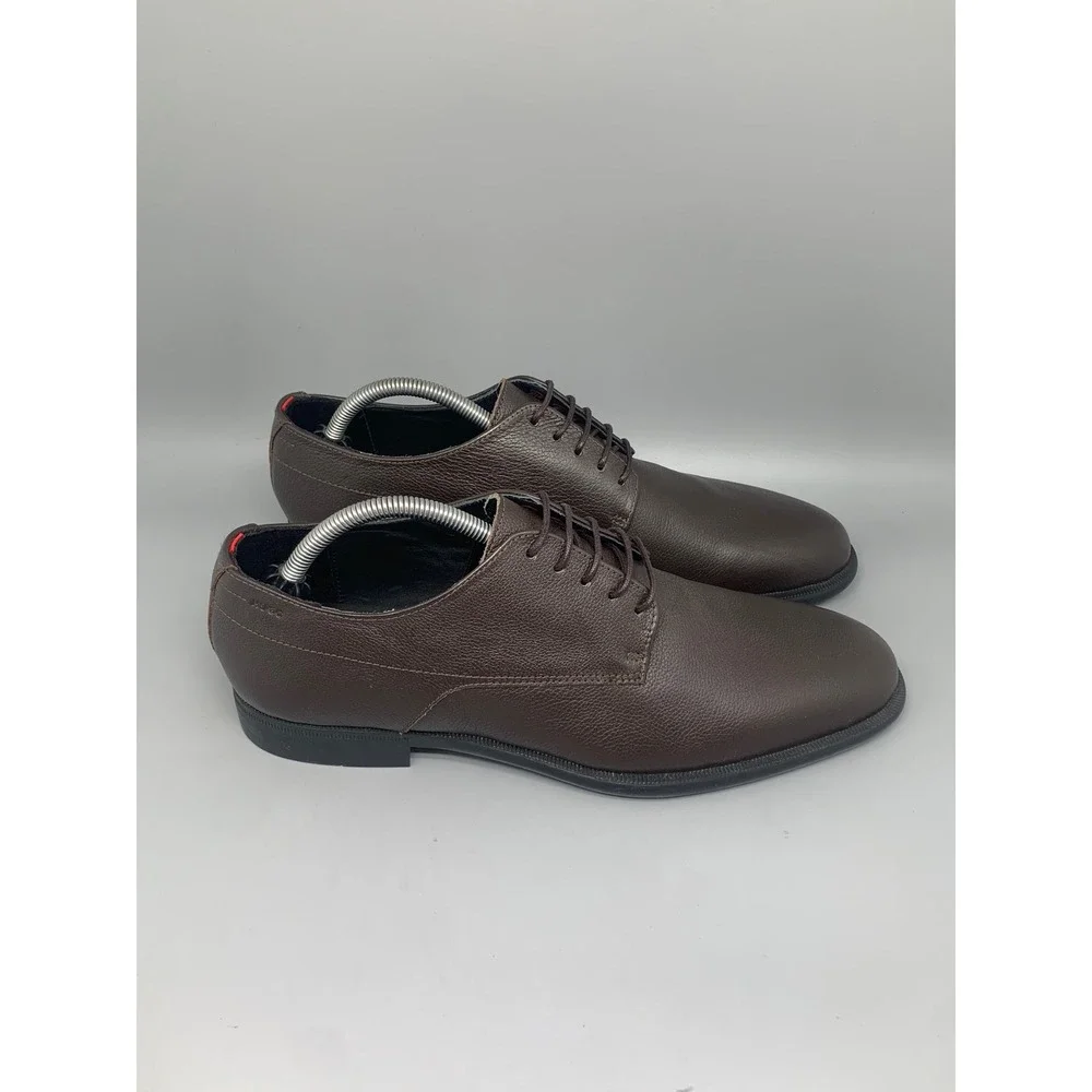 Hugo Boss Kyron Derby Dark Brown Grained Leather Dress Shoes 50470191‎ Men's 10